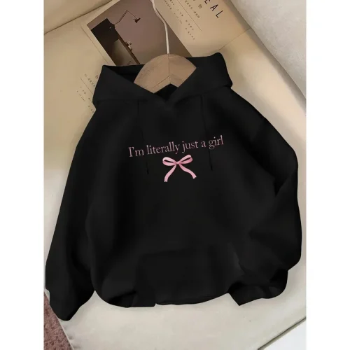 2025 Fashion Trend Autumn Winter Men's and Women's Printed Hoodie, Casual Sweatshirt, Loose Pink Bow Sport