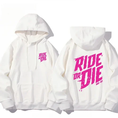 Men's Ride or Die Lettering Hoodie Printed Adult Casual Long Sleeve Hip-Hop Street Sweatshirt Autumn and Winter Warm Sweatshirt