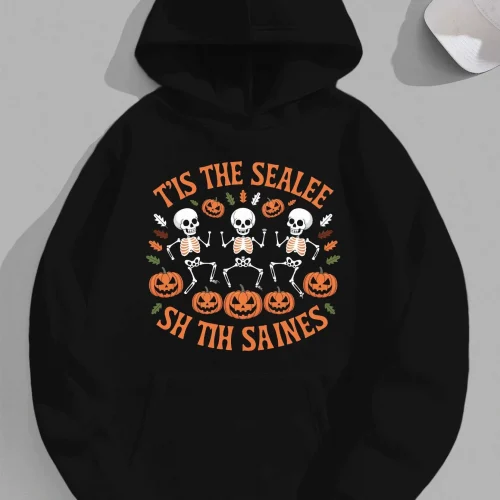 Men's Halloween Hoodie Funny Tis The Season Skeletons Dance Party Graphic Pullover Sweatshirt Plus Size Party Casual Fall Outfit